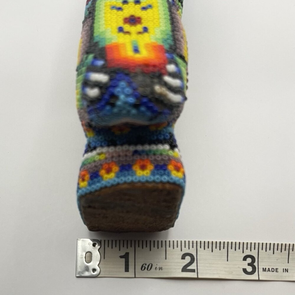 Mexican Huichol Beaded Owl Figurine Handmade Folk Art Wixárika Bead Sculpture 6" - Picture 15 of 16